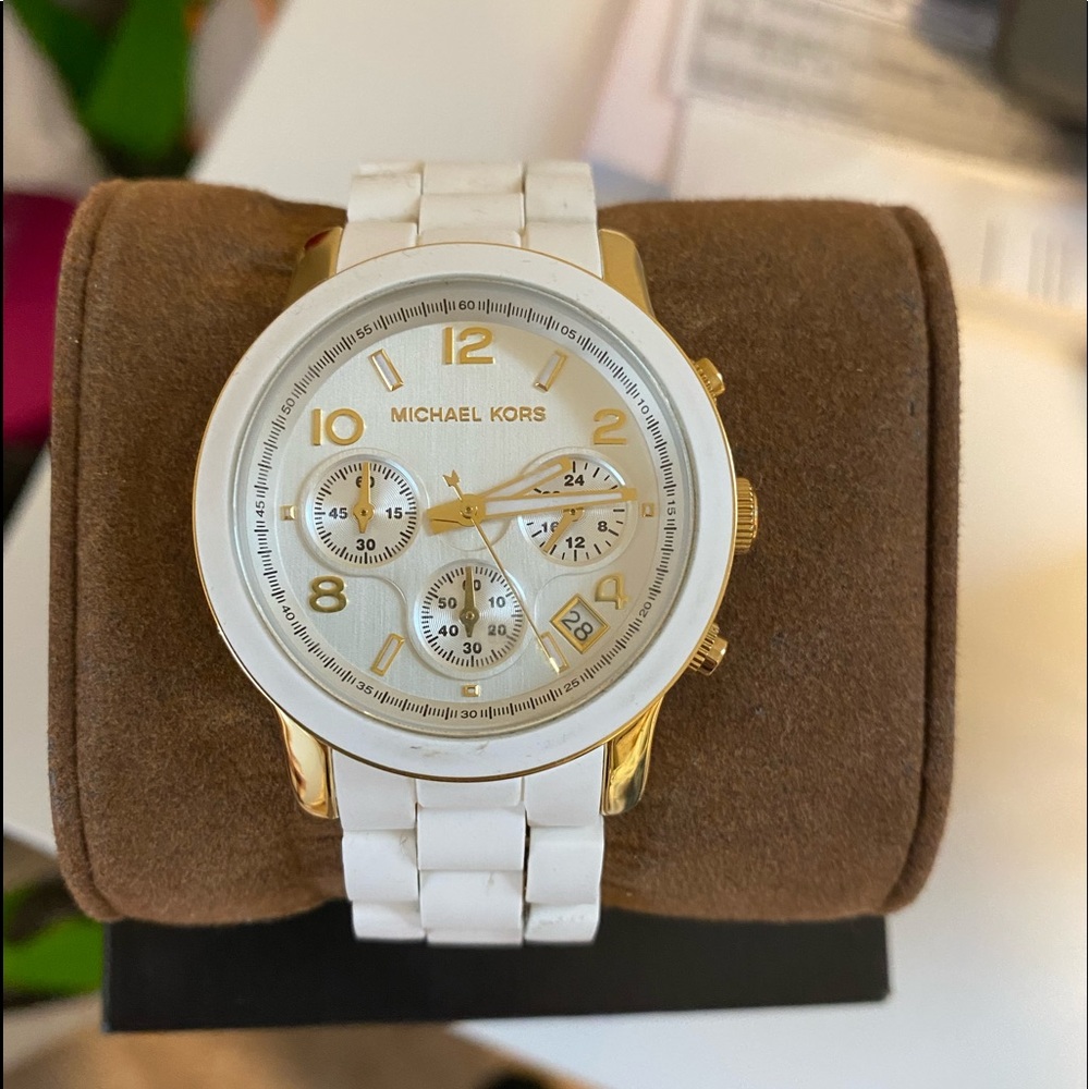 michael kors white and gold watch
